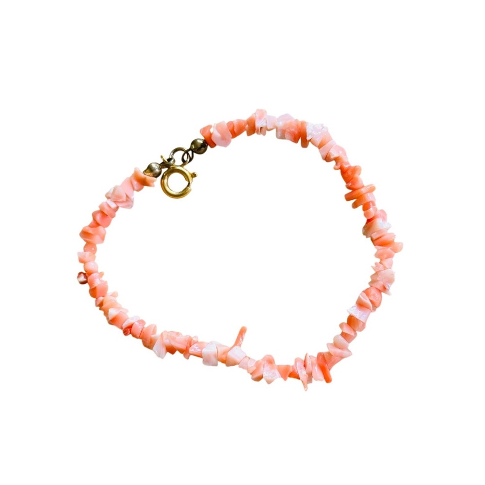 Coral Pink beaded VTG Bracelet BOHO natural Italy‎ Mediterranean Genuine 7"